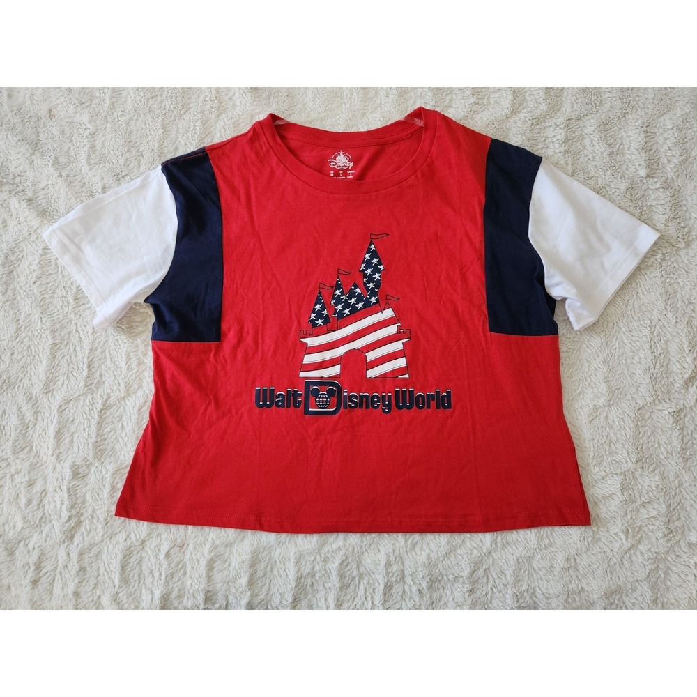 Disney World Castle Shirt Patriotic 4th‎ July Independence Day America Cropped M